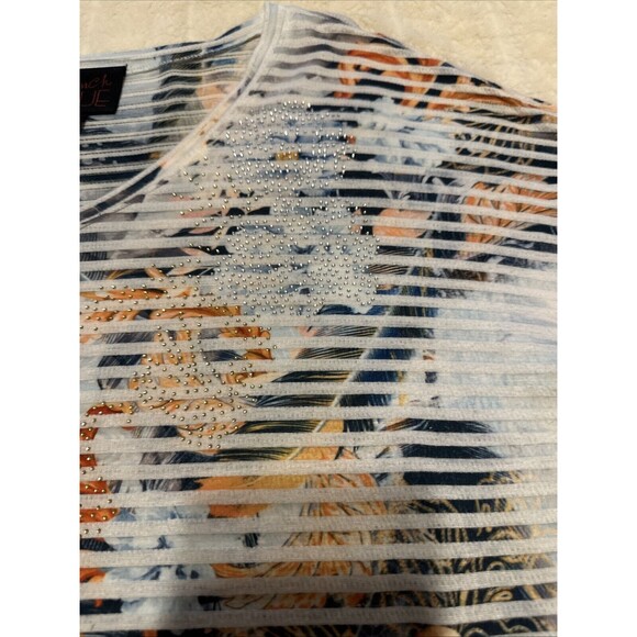 Womans Top Soft Sparkly Sheer Top Cap Sleeve Asian -  FRENCH BLUE brand L - Picture 15 of 16